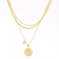 Triple-layered gold plated necklace with Aries zodiac coin pendant and cuban chain - Aries