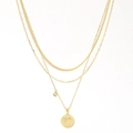 Triple layer gold-plated necklace with Gemini coin and clear zircon pendant charms - Gemini