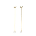 Boucle d'oreille anti-perte en chaîne dorée avec un pendentif anneau blanc - Clip d'Oreille Cercle (NCE02434)