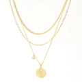 Dreilagige vergoldete Halskette mit Sternzeichen-Münze und Diamant-Anhänger in Gold - Löwe