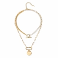 Collana doppia a graffetta dorata con perle bianche e un ciondolo a moneta rotonda - Vintage Doppio Strato Perla Artificiale Ritratto Moneta d'Oro Argento (NXN00259-1 (Argento))