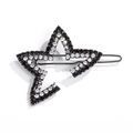 Macro detail of star-shaped hair clip with black and silver rhinestones on dark metal - Gunmetal Black White Rhinestone Star Style (NXF00065)