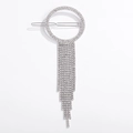 Close-up of silver geometric hair clip with sparkling rhinestone fringe and round crystal ring - Silver Full Rhinestone Circle Tassel Style (NXF00038)