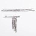 Ensemble de barrettes à cheveux argentées avec strass et franges de cristal étincelantes - Style Argenté Double Gland (NXF00040)