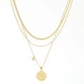 Vergoldetes Mehrschicht-Halskettenset mit Fische-Münzanhänger und Zirkonia-Stein - Fische