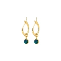 Minimalist S925 silver needle drop earrings with round blue opal gemstones in gold finish - Opal Hoop Earrings (NCE03241)