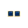 Minimalist square stud earrings with blue gemstone in gold-plated geometric setting - Blue Sapphire Look Style (NCE03238)