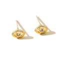 Elegant gold evil eye stud earrings with sparkling clear cubic zirconia accents - Eye Style (NCE03239)