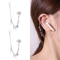 Detail of star ear cuff and zircon drop earring with anti-loss strap for wireless earbuds - Star Rhinestone Style (NCE03132)