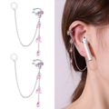 Detail of silver anti-loss earring with pink teardrop crystal and silicone earphone loop - Pink Water Drop Style (NCE03109)
