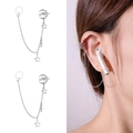 Detail view of silver moon and star anti-loss earring chain for wireless earbuds - Star Moon Style (NCE03110) / Silver