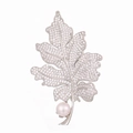 Eleganter vergoldeter Blatt-Anstecknadel mit weißen Zirkonia und einer rosa Perle - Silber Blatt Stil (NCC00136)