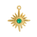 Gold starburst pendant with center green stone and sharp sunray rays for jewelry making - Starburst Green Gem Style(A0334)