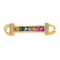 Golden pendant with six rectangular gradient gems and white zircon accents on white background - Colorful Gem Bar Style(A0335)