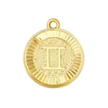 Vintage gold Gemini zodiac coin pendant with Roman numeral II and sunburst edge - Gemini (A0401)