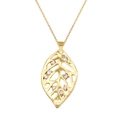Elegant gold leaf pendant necklace with hollowed leaf veins and small clear crystals - Gold Hollow Leaf Style (SL390)