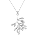 Elegant silver necklace with olive branch pendant and sparkling cubic zirconia stones - Silver Rhinestone Branch Style (SL387)