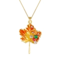 Golden maple leaf pendant necklace with colorful enamel and sparkling zircon gemstones - Gradient Enamel Maple Leaf Style (SL392)