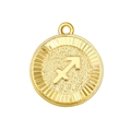 Golden round zodiac pendant necklace featuring Sagittarius sign with textured metallic finish - Sagittarius (A0405)