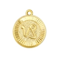 Gold Capricorn zodiac pendant necklace with a hammered texture and solar sunburst edge - Capricorn (A0406)
