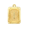 Colgante rectangular dorado con letra I grabada y textura radiante de rayos solares - Letra I (A0429)