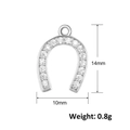 Detail of horseshoe U-shape pendant with dimensions 14x10mm and sparkling zircon stones - Horseshoe Silver Tone White Rhinestone Style (A0545)