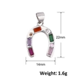 Detailed size view of silver horseshoe pendant with colorful baguette gemstones, 22mm by 14mm - Horseshoe Colorful Rectangle Stone Silver Style (A0546)