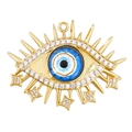 Goldener Evil Eye Anhänger mit weißen Kristallen und baumelnden Sternanhängern - Blau-Schwarzer Strahlender Wimpern-Stil (A0261)