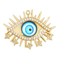 Vergoldeter Evil Eye Anhänger mit weißen Zirkonia und hängenden Stern-Anhängern - Blau-Weißer Konzentrischer Augen-Stil (A0898)