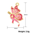 Detailed macro view of golden butterfly pendant with pink enamel ribbon for DIY jewelry - Ribbon Butterfly Wing Style (A0920)