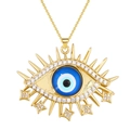 Golden Evil Eye pendant necklace with sparkling zircons and five dangling star charms - Blue Black Evil Eye (SL455)