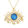 Golden Evil Eye necklace with blue mandala center and micro-paved zircon stars - Mandala Blue Eye Style (SL456)