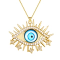 Golden evil eye necklace with blue bead, micro-set diamonds and hanging star charms - Blue Bead Eye Style (SL457)