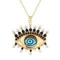 Gold Evil Eye pendant necklace with blue center and sparkling zircon halo inlay - Blue Glass Eye Style (SL239)