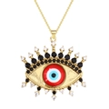 Gold-plated Turkish evil eye necklace with red enamel and pavé zircon detailing - Red Eye Radial Pattern Style (SL460)