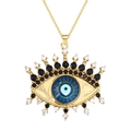 Golden Evil Eye charm necklace with blue glass bead and decorative crystal rhinestones - Light Blue and White Eye Style (SL462)