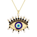 Golden evil eye necklace with blue zircon pendant and sparkling crystal details - Colorful Concentric Texture Style (SL463)