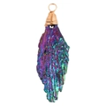 Rainbow peacock kyanite crystal pendant wrapped in gold wire with natural stone texture - Colorful Raw Stone Slice Style (A0873)