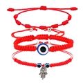 Three-piece set of red woven lucky bracelets with Evil Eye and Hamsa Hand charms - Three-Piece Set / Simple Red String Hamsa Hand Style (J2026)