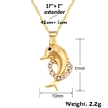 Gouden dolfijn hart hanger ketting met afmetingen en productspecificaties getoond - Dolfijn Stijl (SL486)