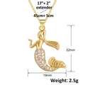Gedetailleerde afmetingen van de gouden zeemeermin hanger ketting met witte zirkonen - Zeemeermin Stijl (SL487)