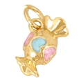 Golden candy pendant with pink and blue heart enamel for DIY jewelry making - Heart Candy Style (A1099)