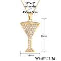 Detailansicht des Strass-Martini-Anhängers mit Größen- und Gewichtsangaben auf Weiß - Martini-Glas-Stil (SL507)