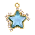 Macro view of gold star pendant with light blue enamel and micro-set cubic zirconia details - Light Blue Star Style (A1009)