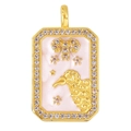 Exquisiter 18k vergoldeter Widder-Sternzeichen-Anhänger mit rosa Emaille und Kristallen - Widder Stil (A0926)