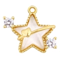 Golden star pendant with a heart motif and sparkling zircons for DIY jewelry making - White Starry (A1023)