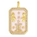 Gemini Sternzeichen Anhänger in Gold mit weißen Zirkonia und rosa Emaille Einlage - Zwillinge Stil (A0928)