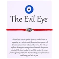 Handmade red braided cord bracelet with gold blue Evil Eye charm on white jewelry card - Style 9 (B0009)