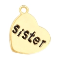 Vergulde hartvormige hanger met sister gravure voor DIY sieraden en armbanden - Zus Stijl(A0977)