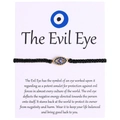 Handmade black woven Evil Eye bracelet with blue nazar charm on white card - Style 10 (B0010)